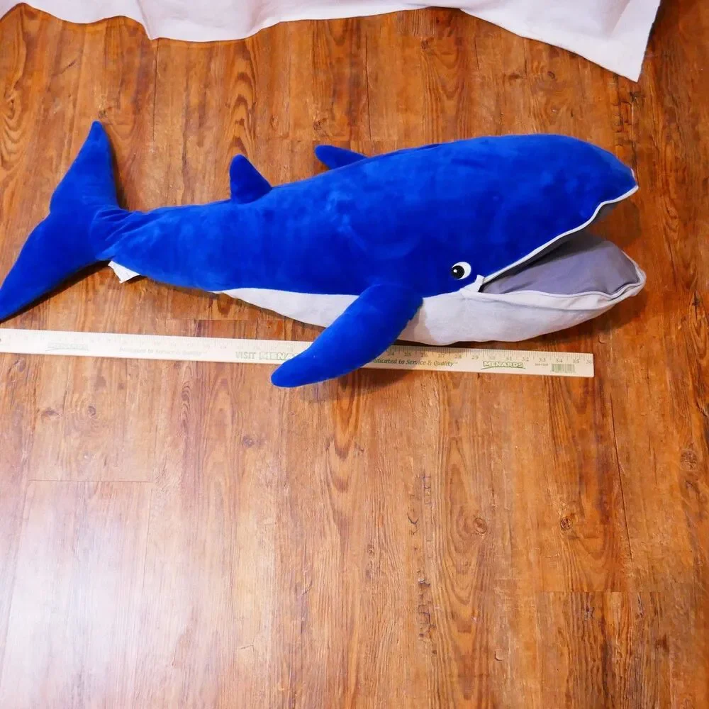 Blue Whale Plush Stuffed Animal Toy 39” Stuffed Zipper Mouth IKEA Blavingad